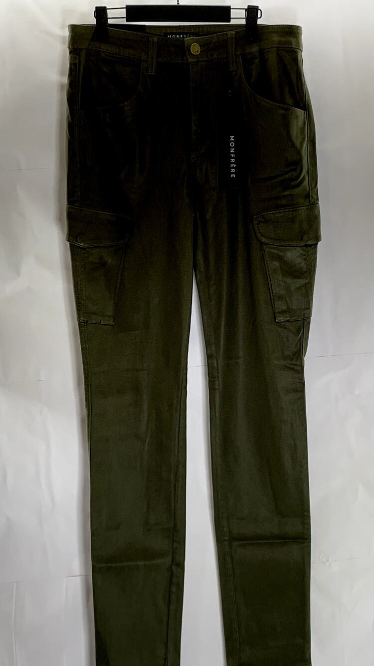 MONFRERE Men's Olive Green Coated Verdant Preston Skinny-Leg Cargo Pant SZ 34
